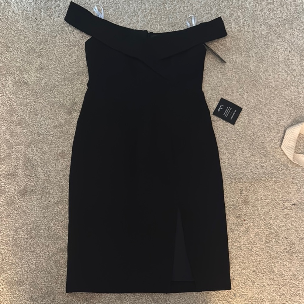 Lulu's Elegant Black Off-Shoulder Midi Dress